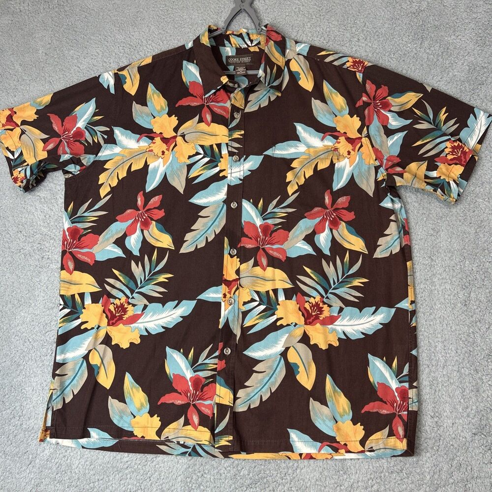 Cooke Street Shirt Mens 2XL Brown Floral Button Up Hawaiian Cotton Beach Dad
